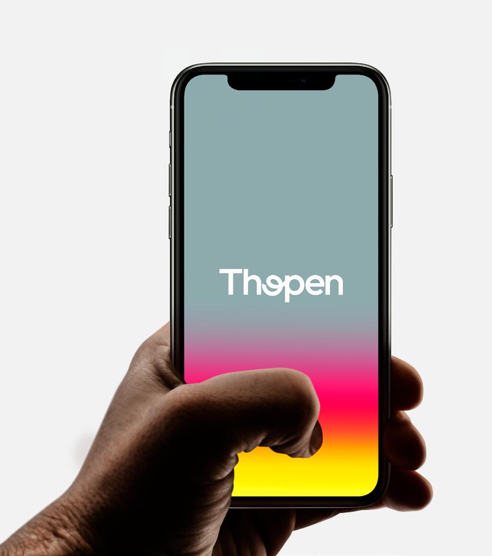 Celular com a marca Thopen sobre o gradiente