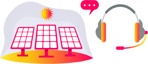 Ilustração de usina solar e fone de atendimento